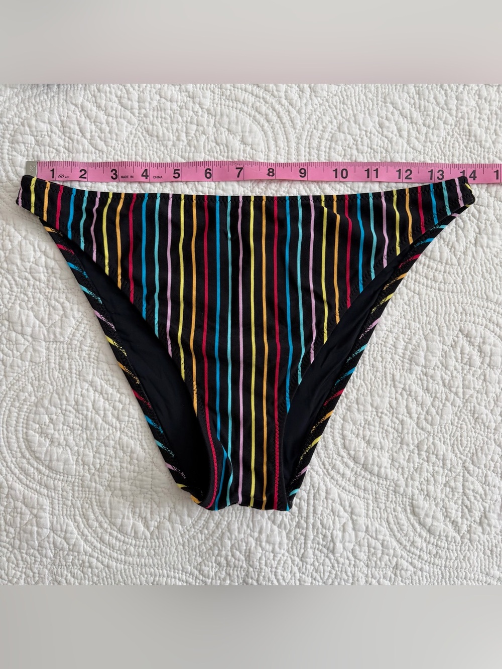 Solid & Striped Bikini Set Womens Medium Black Multicolor Retro Striped Summer - Picture 7 of 8